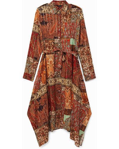 Desigual Shirt Dress Metallic Print - Brown