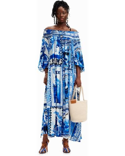 Desigual Stella Jean Long Arty Postcard Dress - Blue