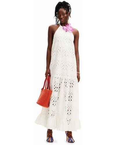 Desigual Stella Jean Long Embroidered Dress - White