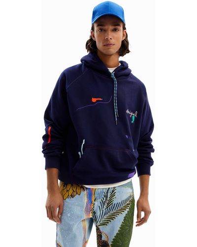 Desigual Paint Embroidery Hoodie - Blue