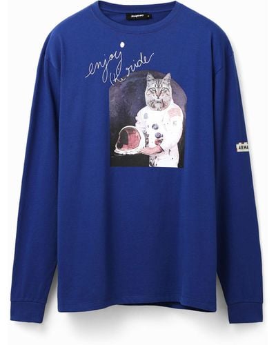 Desigual Oversize Astronaut Cat T-shirt - Blue