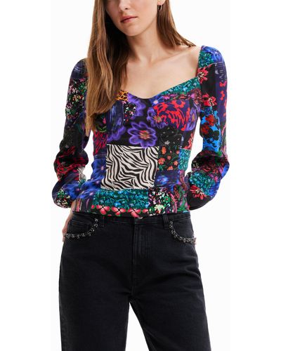 Desigual Patchwork Corset Blouse - Blue