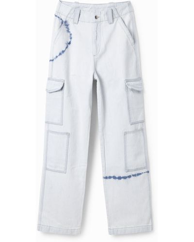Desigual Tie-dye Cargo Jeans - White