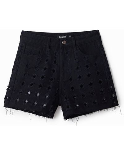 Desigual Denim Shorts With Holes - Black
