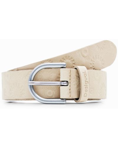 Desigual Geometric Leather Belt - White