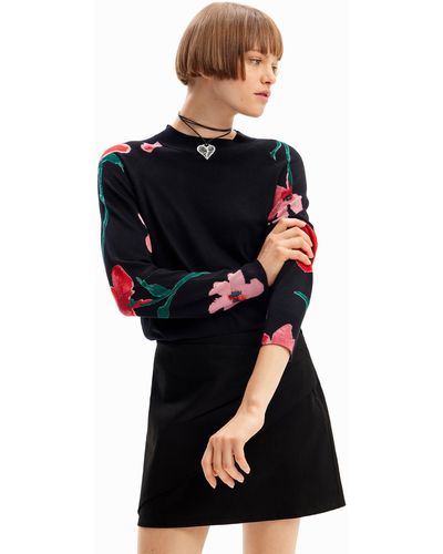 Desigual Watercolour Floral Pullover - Black