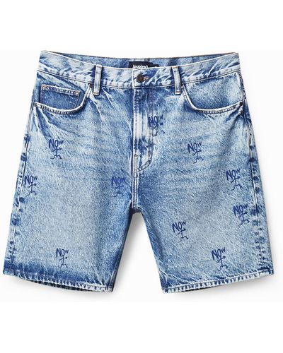 Desigual Washed-effect Denim Bermuda Shorts - Blue