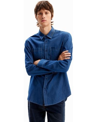 Desigual Patchwork Pockets Shirt - Blue
