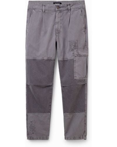 Desigual Patchwork Cargo Trousers - Grey