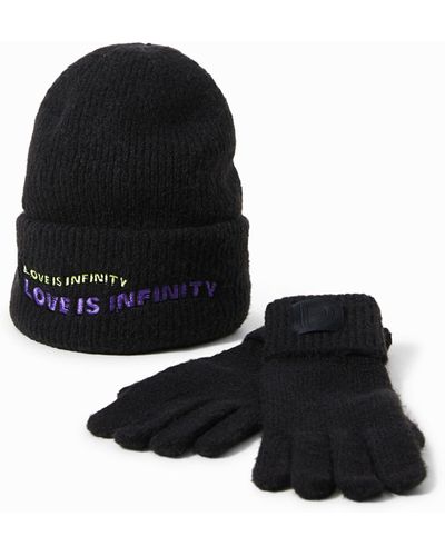 Desigual Gift Pack Of Hat And Gloves - Black