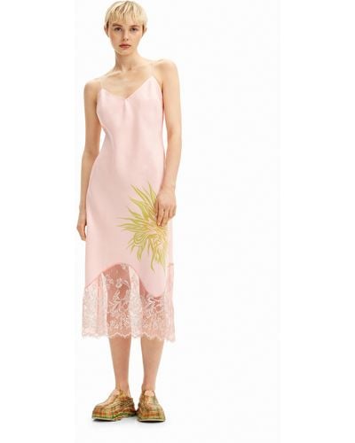 Desigual Collina Strada Strapless Satin Dress With Design - Pink