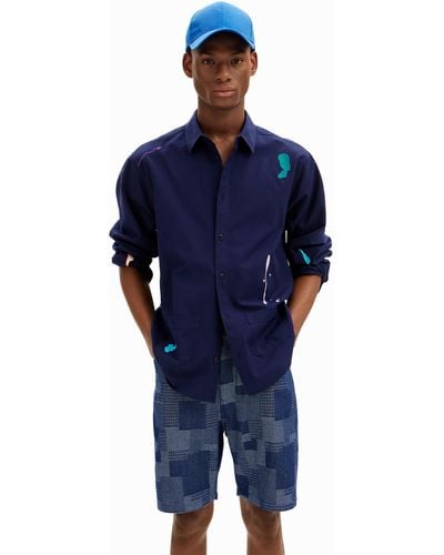 Desigual Linen Patches Shirt - Blue
