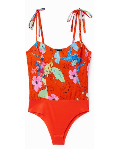 Desigual Tropical Strappy Corset Bodysuit - Red