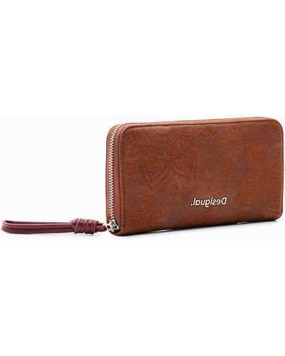 Desigual Large Floral Embroidery Wallet - Brown