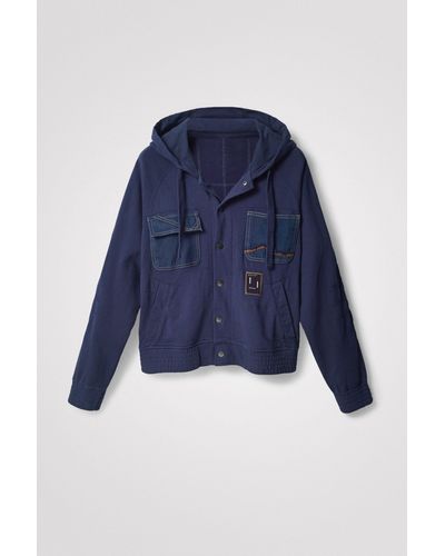 Desigual Hooded Plush Jacket - Blue