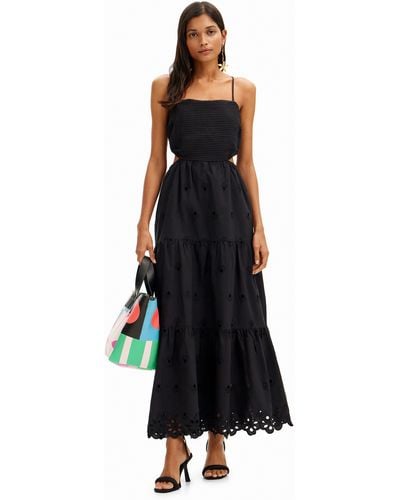 Desigual Long Embroidered Cut-out Dress - Black
