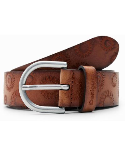 Desigual Geometric Leather Belt - Brown