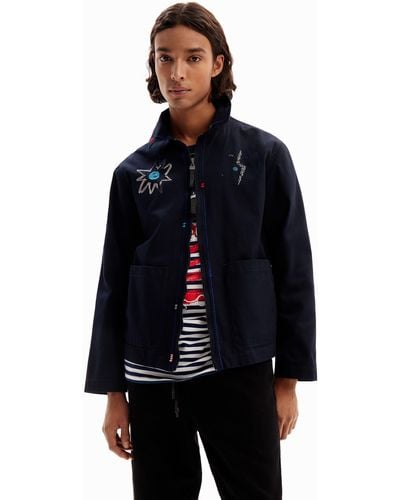 Desigual Jacket With Embroidered Details. - Blue