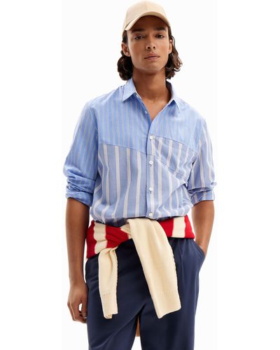 Desigual Patchwork Striped Shirt - Blue