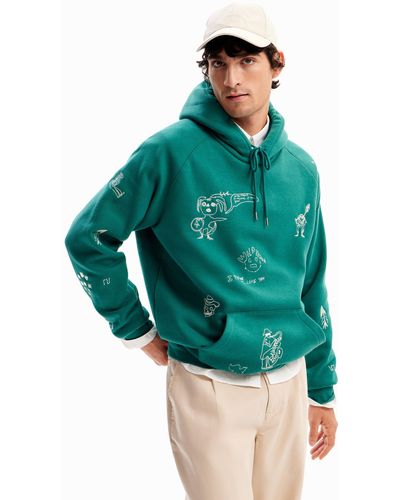 Desigual Embroidered Hoodie - Green