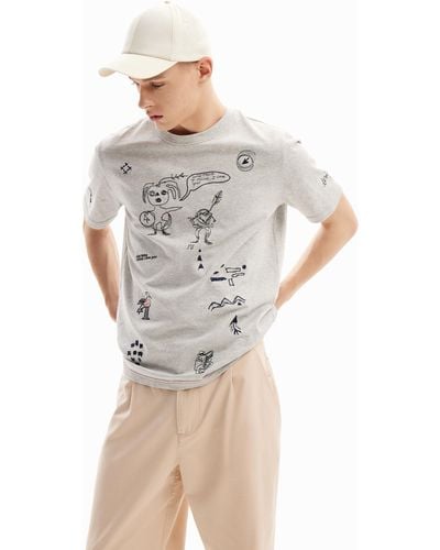 Desigual Embroidered Illustration T-shirt - Gray