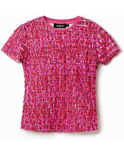 Desigual Cropped Animal Print T-shirt - Pink