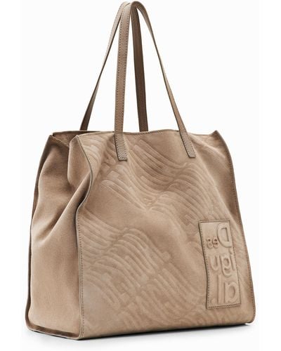 Desigual Large Leather Logo Bag - Natural