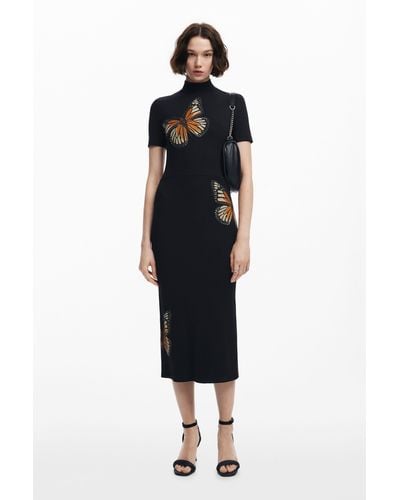 Desigual Slim Midi Butterfly Dress - Black