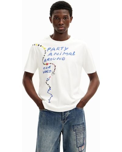 Desigual Short-sleeved Arty Party Animal T-shirt. - White