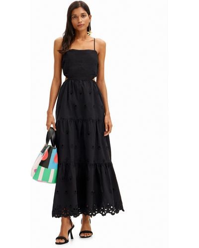 Desigual Long Embroidered Cut-out Dress - Black