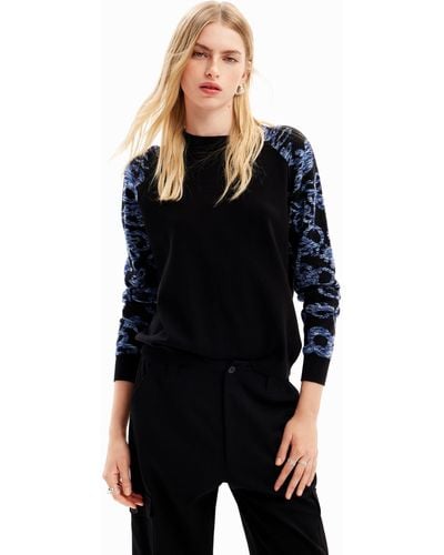 Desigual Floral Print Sleeve Pullover - Black