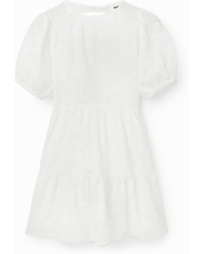 Desigual Short Swiss Embroidery Dress - White