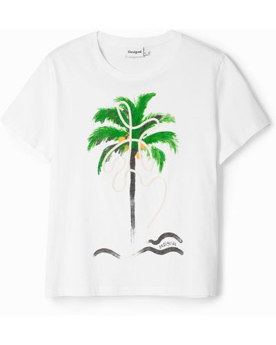 Desigual Hand-painted Palm Tree T-shirt - Green