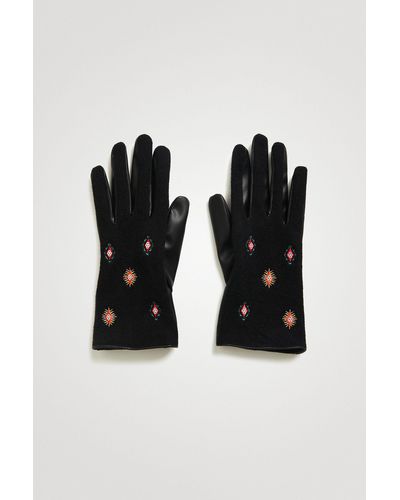 Desigual Bimaterial Embroidered Gloves - Black