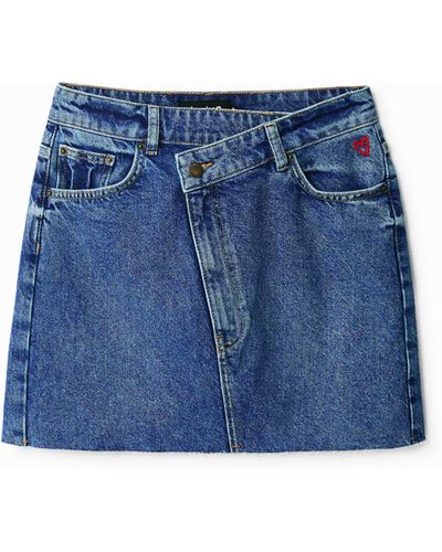 Desigual Criss-cross Waist Denim Mini Skirt - Blue