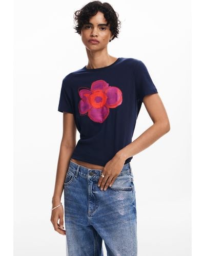 Desigual Knitted Flower T-shirt - Blue