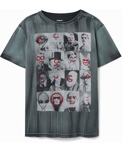 Desigual Cotton T-shirt Faces - Grey
