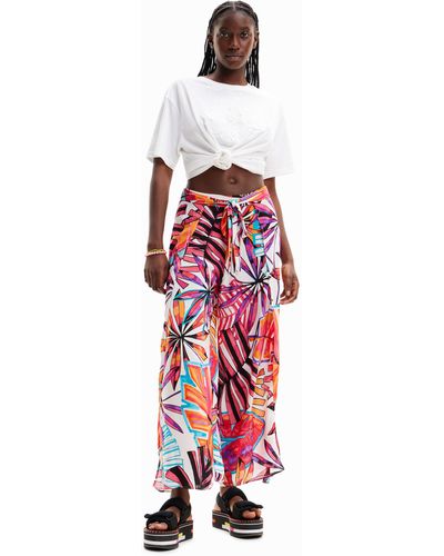 TROPICAL PRINT WIDE PANTS WITH SELF TIE DRAWSTRING  Knitted Belle Boutique