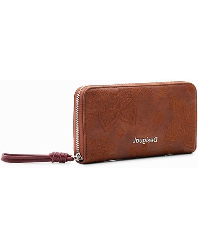 Desigual Large Floral Embroidery Wallet - Brown