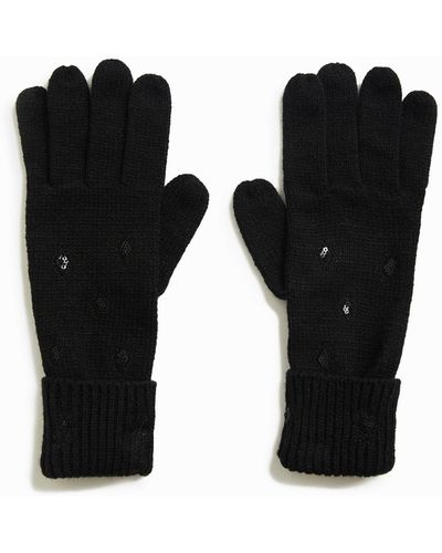 Desigual Matching Embroidered Tricot Gloves - Black