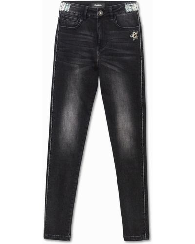 Desigual Skinny Jeans With Side Strip And Sequin Details - Black