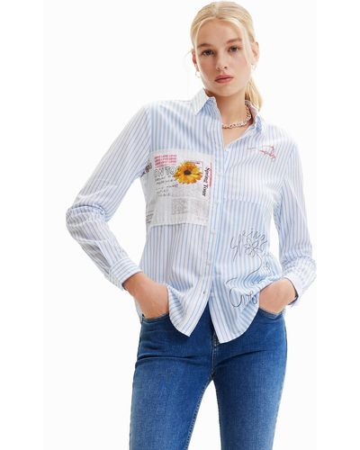 Desigual Patchwork Striped Shirt - White