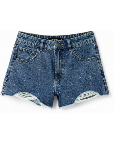 Desigual Studded Denim Shorts - Blue