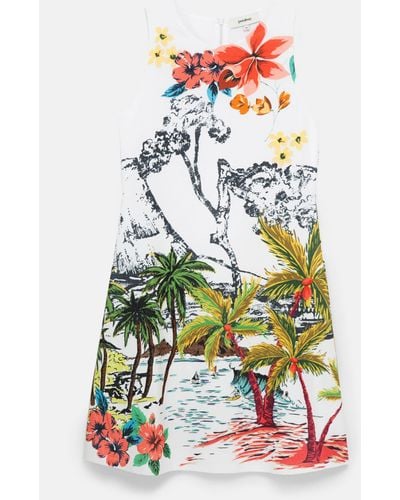 Desigual Short Dress Hawaiian Landscape - White