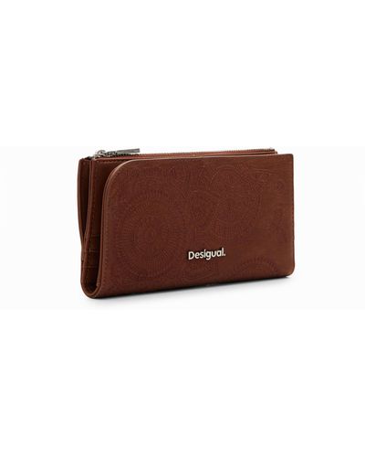 Desigual Large Embroidered Wallet - Brown