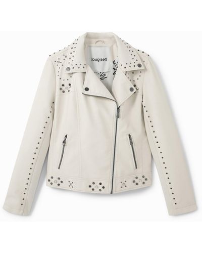 Desigual Slim Biker Jacket Studs - Natural