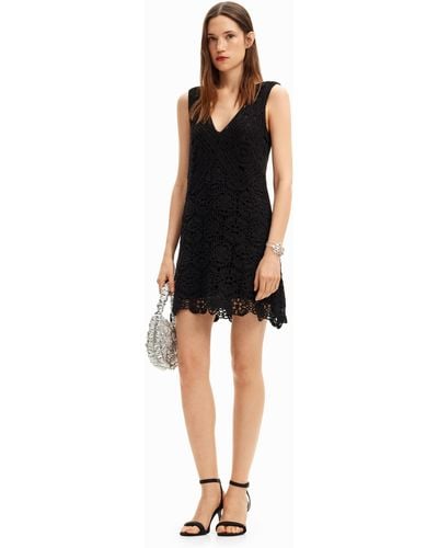 Desigual Short Crochet Dress - Black