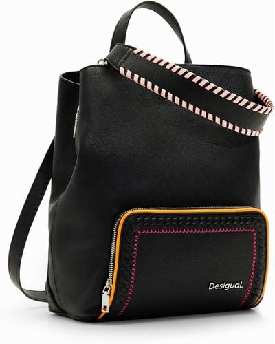 Desigual M Multi-position Embroidered Backpack - Black