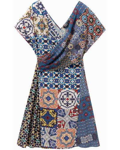 Desigual Mosaic Wrap Dress Saya - Blue