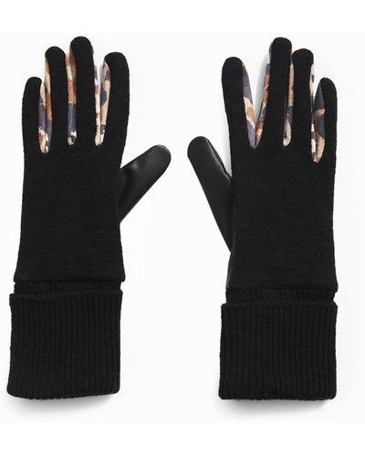 Desigual Bimaterial Animal Patch Gloves - Black